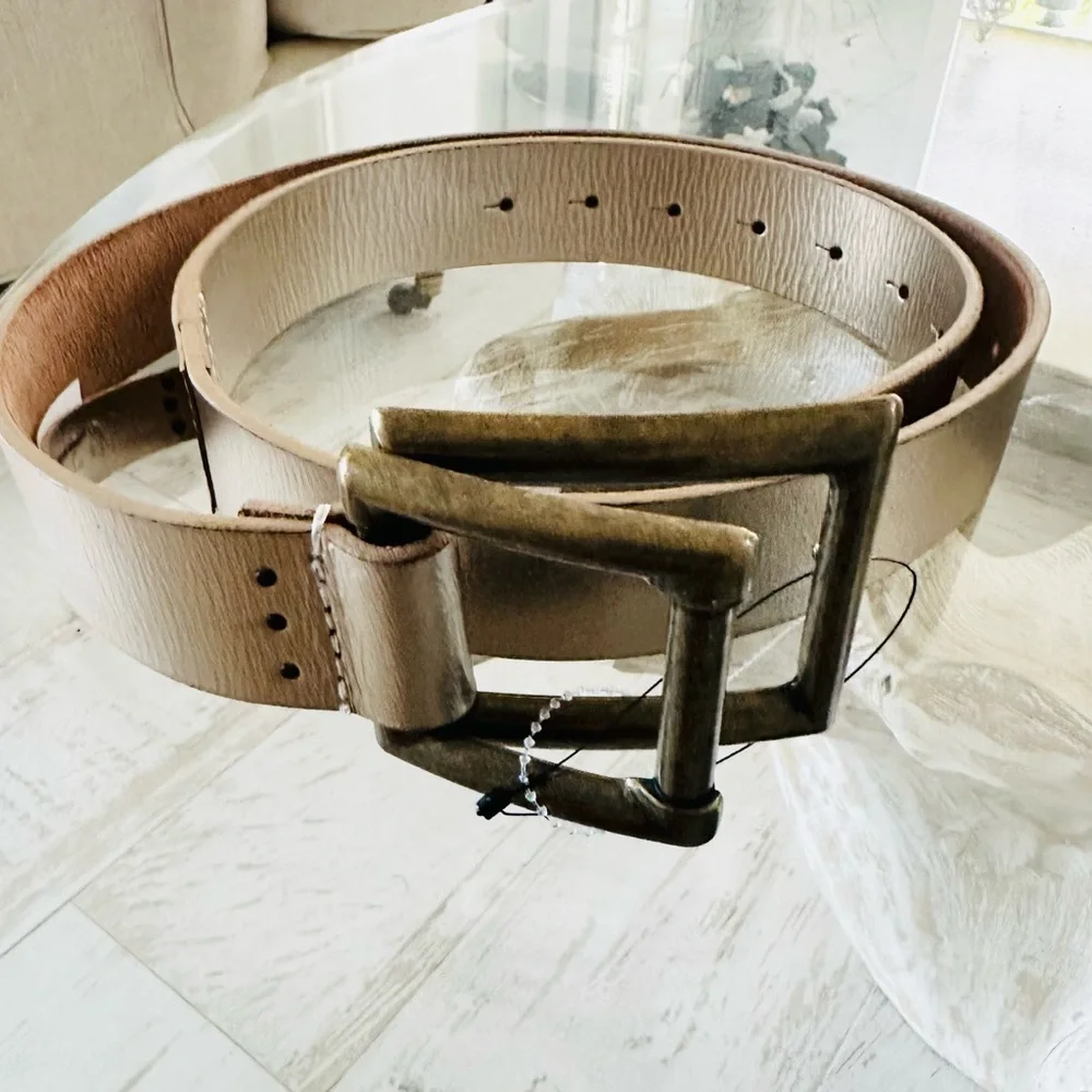 We The Free Taupe Leather Belt with Silver Buckle